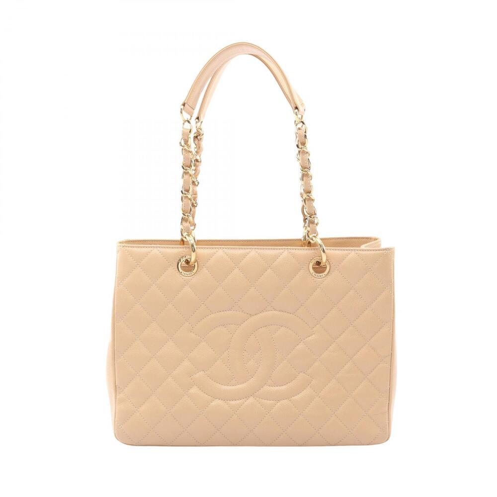 Chanel Matelasse Grand Shopping GST Tote Bag Leather Grained Calf Beige